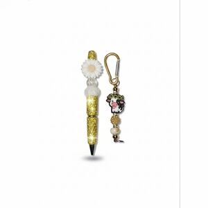 ​✨ Handmade Cow & Daisy Beaded Pen + Keychain Set ✨ Yellow Rhinestone Beaded Pen